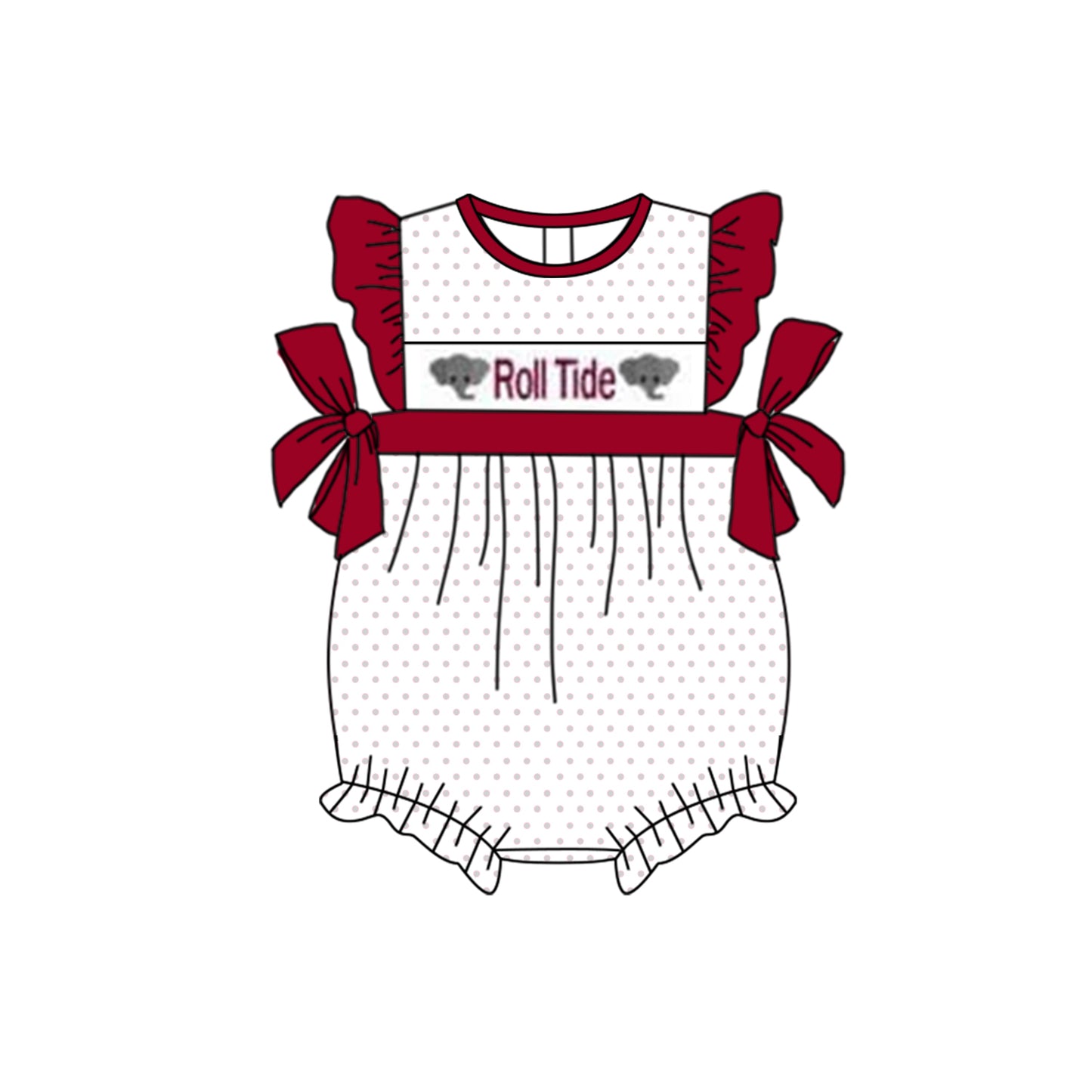 (Custom Design Preorder MOQ 5) Team's A ROLL TIDE Print Baby Girls Summer Romper