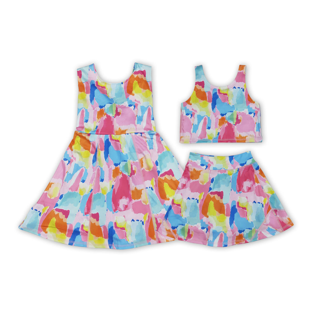 Tie-dye Print Girls Summer Yoga Clothes Sisters Wear