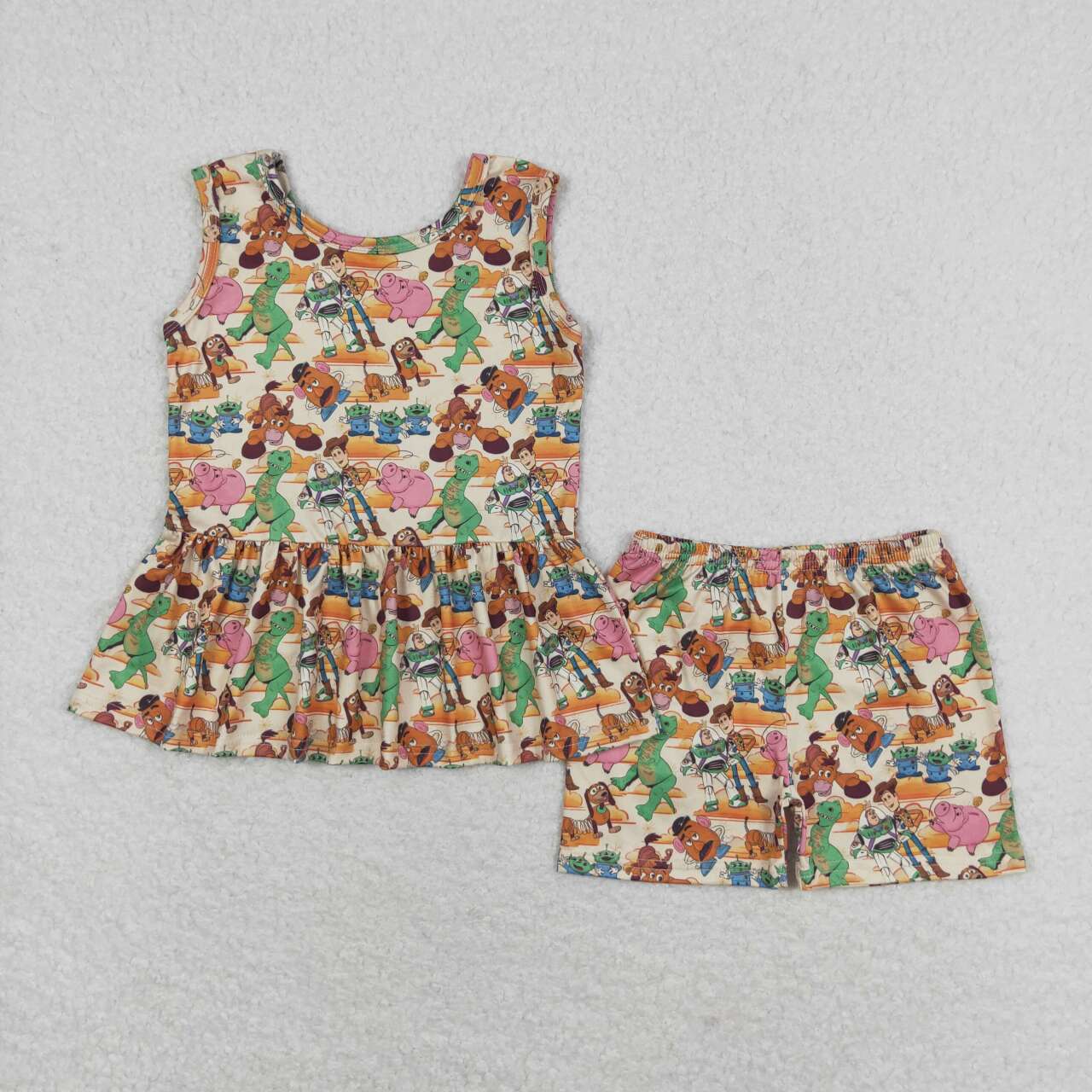 GSSO1275 Cartoon Toys Print Girls Summer Clothes Set