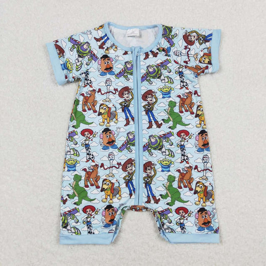 SR1274 Cartoon Toys Print Baby Boys Summer Zipper Romper