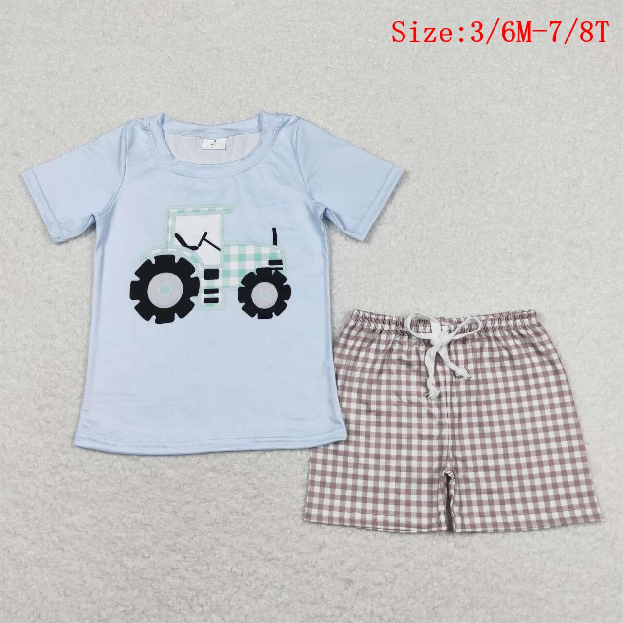 BSSO0610 Tractors Print Boys Summer Clothes Set