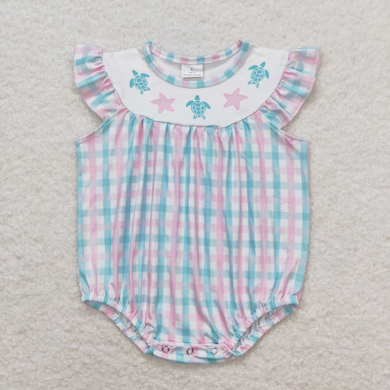 SR1412 Sea Turtle Starfish Print Baby Girls Summer Romper