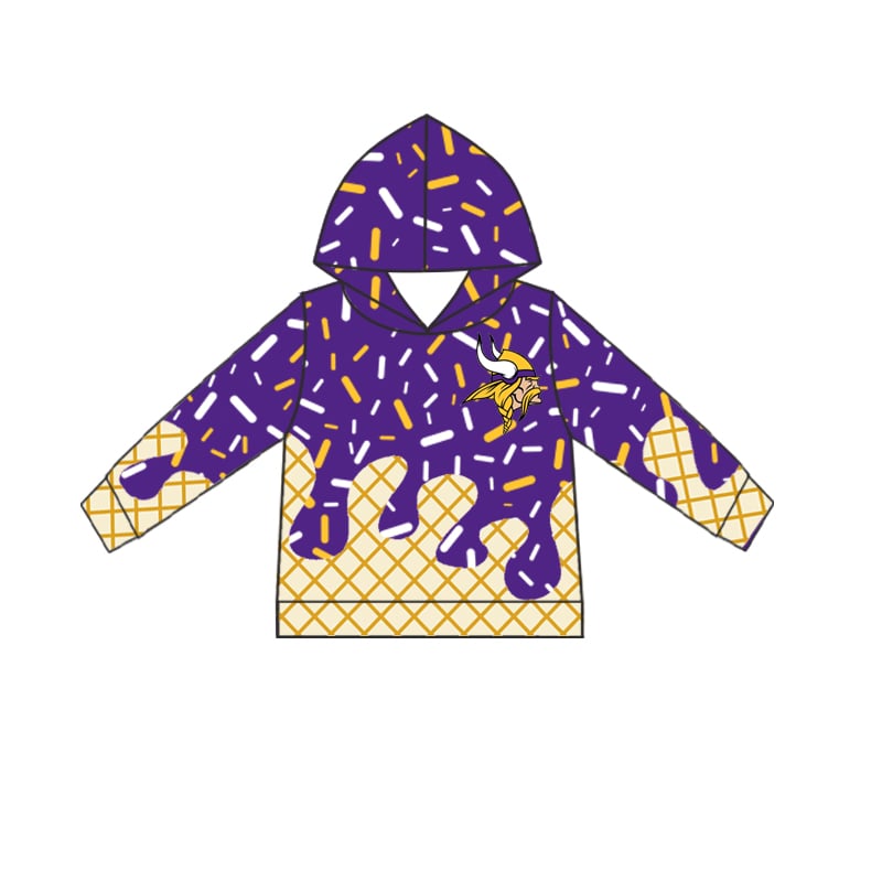 (Custom Design Preorder MOQ 5 Each Design) Team's Vikings Purple Sprinkles Print Hoodie Top Mom and Me Matching Clothes
