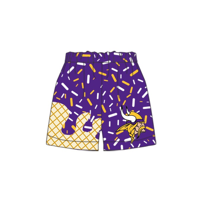 (Custom Design Preorder MOQ 5 Each Design) Team's Vikings Purple Sprinkles Print Summer Bottom Shorts Mom and Me Matching Clothes