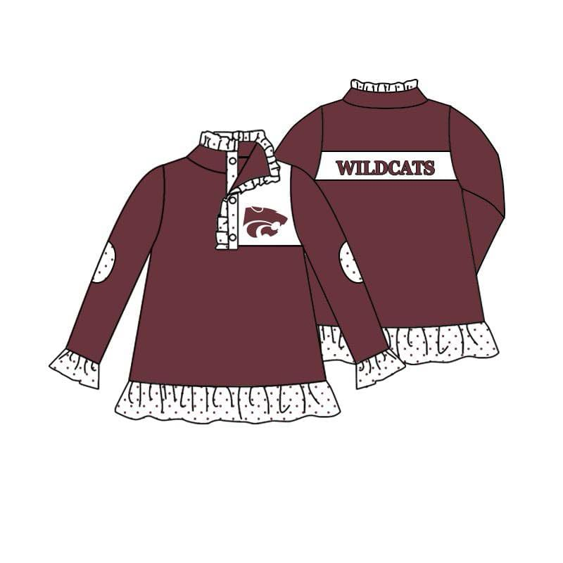 (Custom Design Preorder MOQ 5) Team's WILDCATS Wine Print Girls Pullover Tee Shirts Top