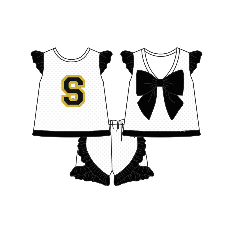(Custom Design Preorder MOQ 5) Team's S WILDCATS Backless Bow Top Dots Shorts Girls Summer Clothes Set
