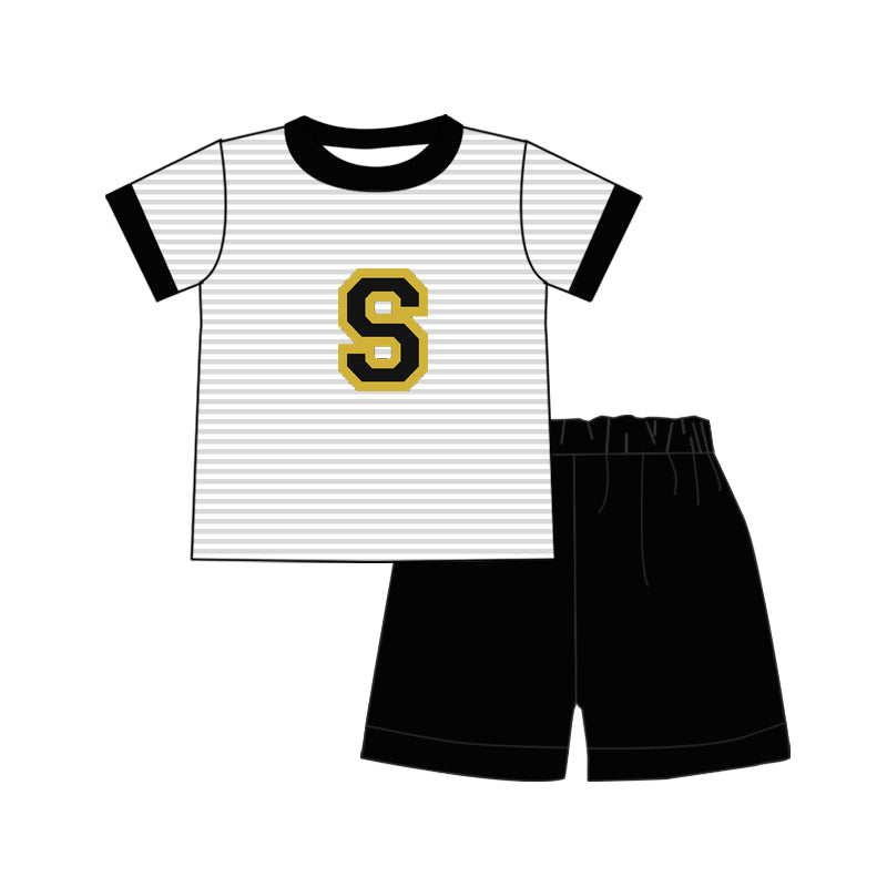(Custom Design Preorder MOQ 5) Team's S WILDCATS Stripes Top Black Shorts Boys Summer Clothes Set