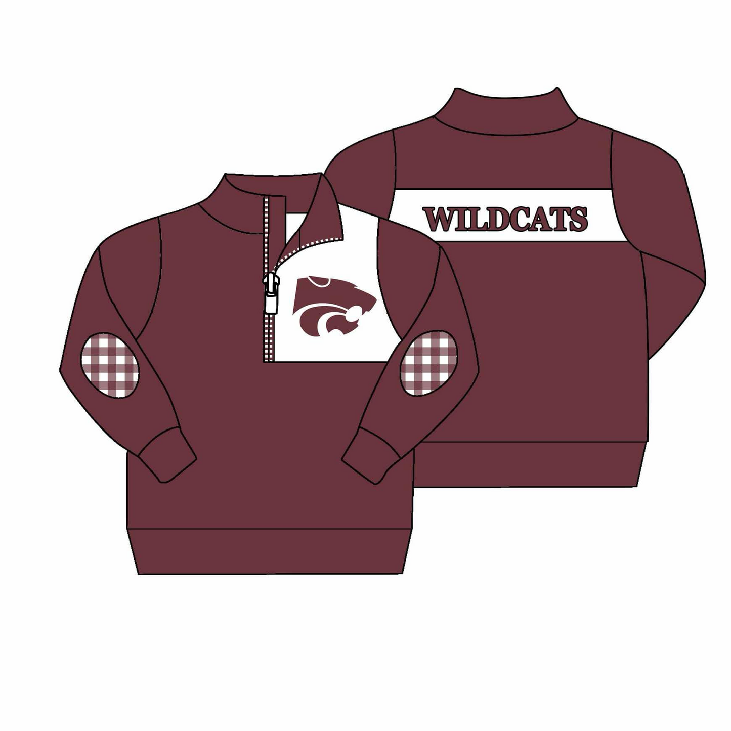 (Custom Design Preorder MOQ 5) Team's WILDCATS Wine Print Boys Pullover Tee Shirts Top