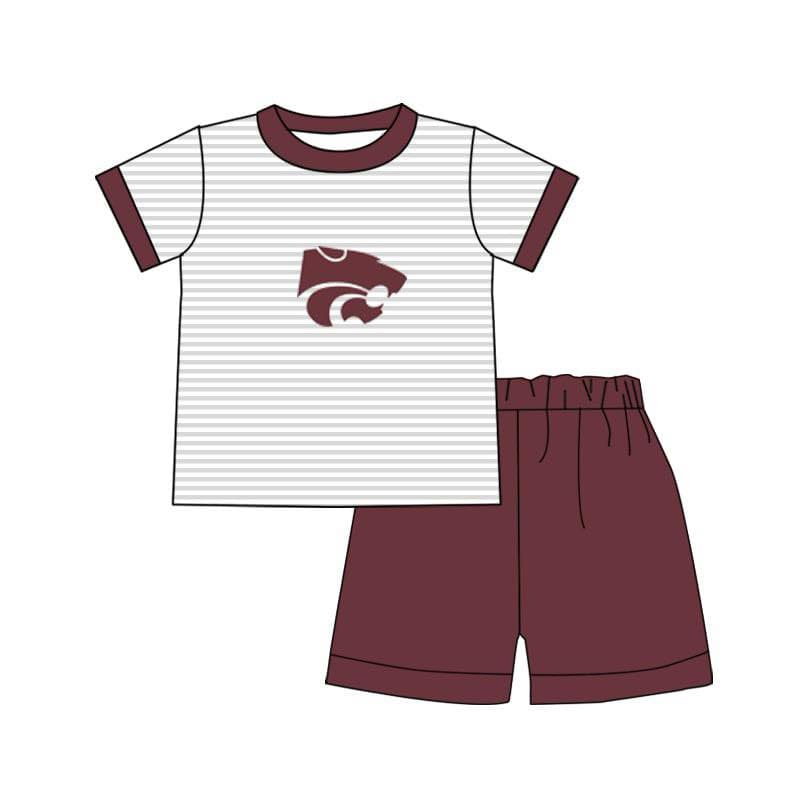 (Custom Design Preorder MOQ 5) Team's WILDCATS Stripes Top Wine Shorts Boys Summer Clothes Set