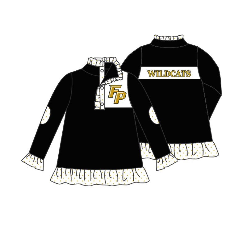 (Custom Design Preorder MOQ 5) Team's FP WILDCATS Black Print Girls Pullover Tee Shirts Top