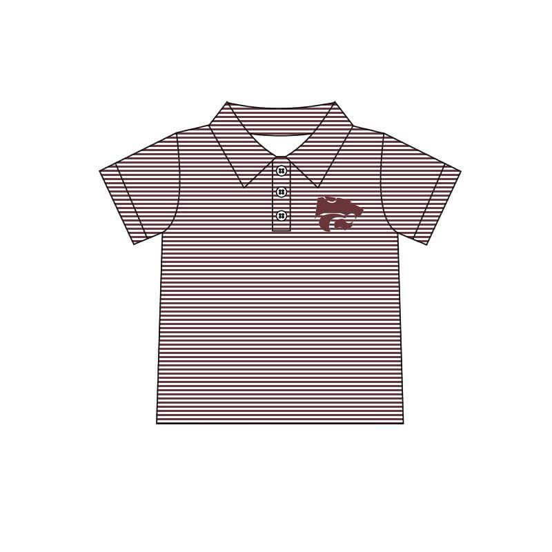 (Custom Design Preorder MOQ 5) Team's WILDCATS Wine Stripes Print Boys Summer Polo Tee Shirts Top