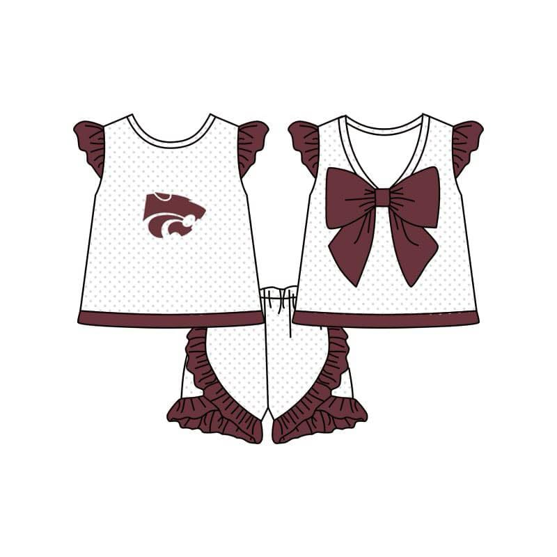(Custom Design Preorder MOQ 5) Team's WILDCATS Backless Bow Top Dots Shorts Girls Summer Clothes Set
