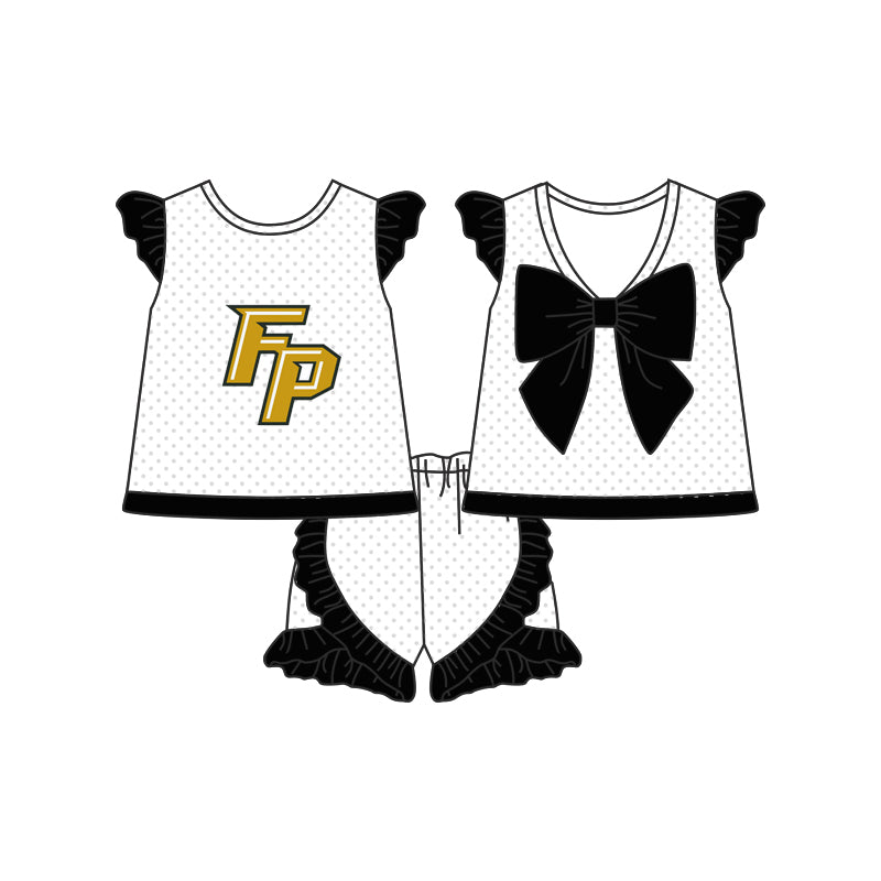 (Custom Design Preorder MOQ 5) Team's FP WILDCATS Backless Bow Top Dots Shorts Girls Summer Clothes Set