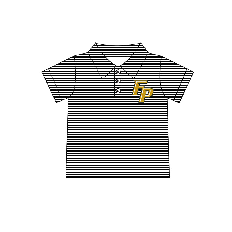 (Custom Design Preorder MOQ 5) Team's FP WILDCATS Black Stripes Print Boys Summer Polo Tee Shirts Top