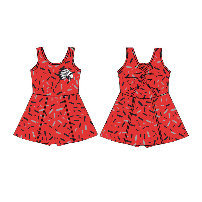 (Custom Design Preorder MOQ 5) Team's Wapakoneta Red Sprinkles Print Backless Top Shorts Skirts Girls Summer Yoga Dress
