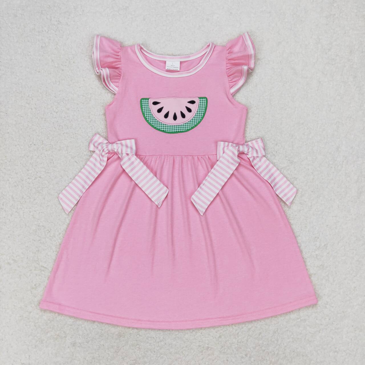GSD1104 Pink Watermelon Embroidery Girls Knee Length Summer Dress