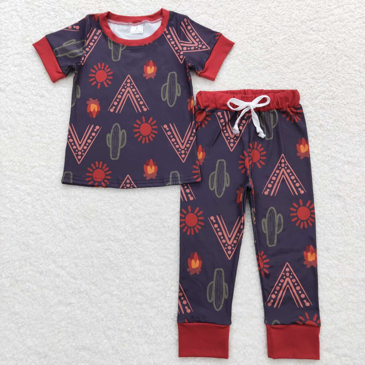 BSPO0326 Cactus Print Boys Western Pajamas Clothes Set
