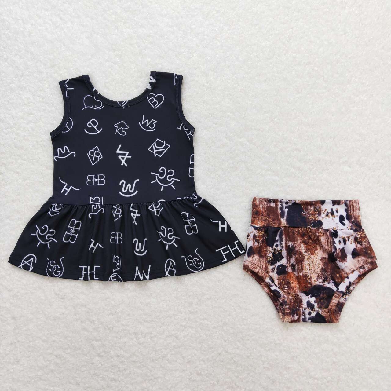 GBO0295 Western Words Baby Girls Summer Bummie Set