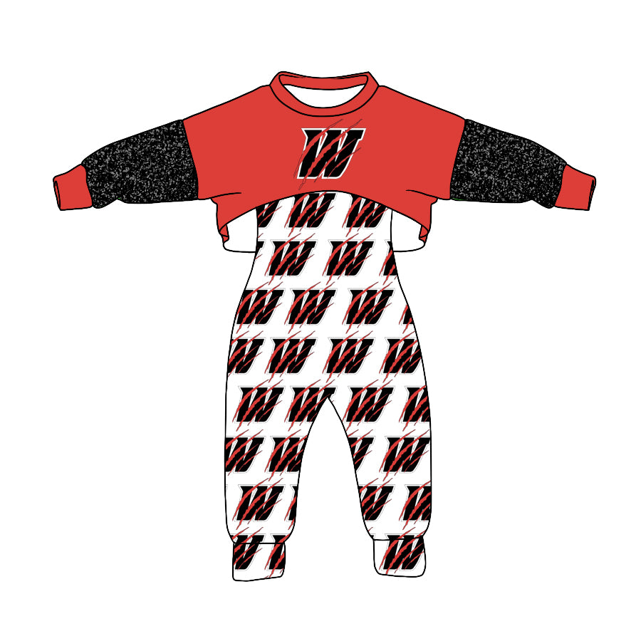 (Custom Design Preorder MOQ 5) Team's Whitharral Print Girls Jumpsuits Clothes Set