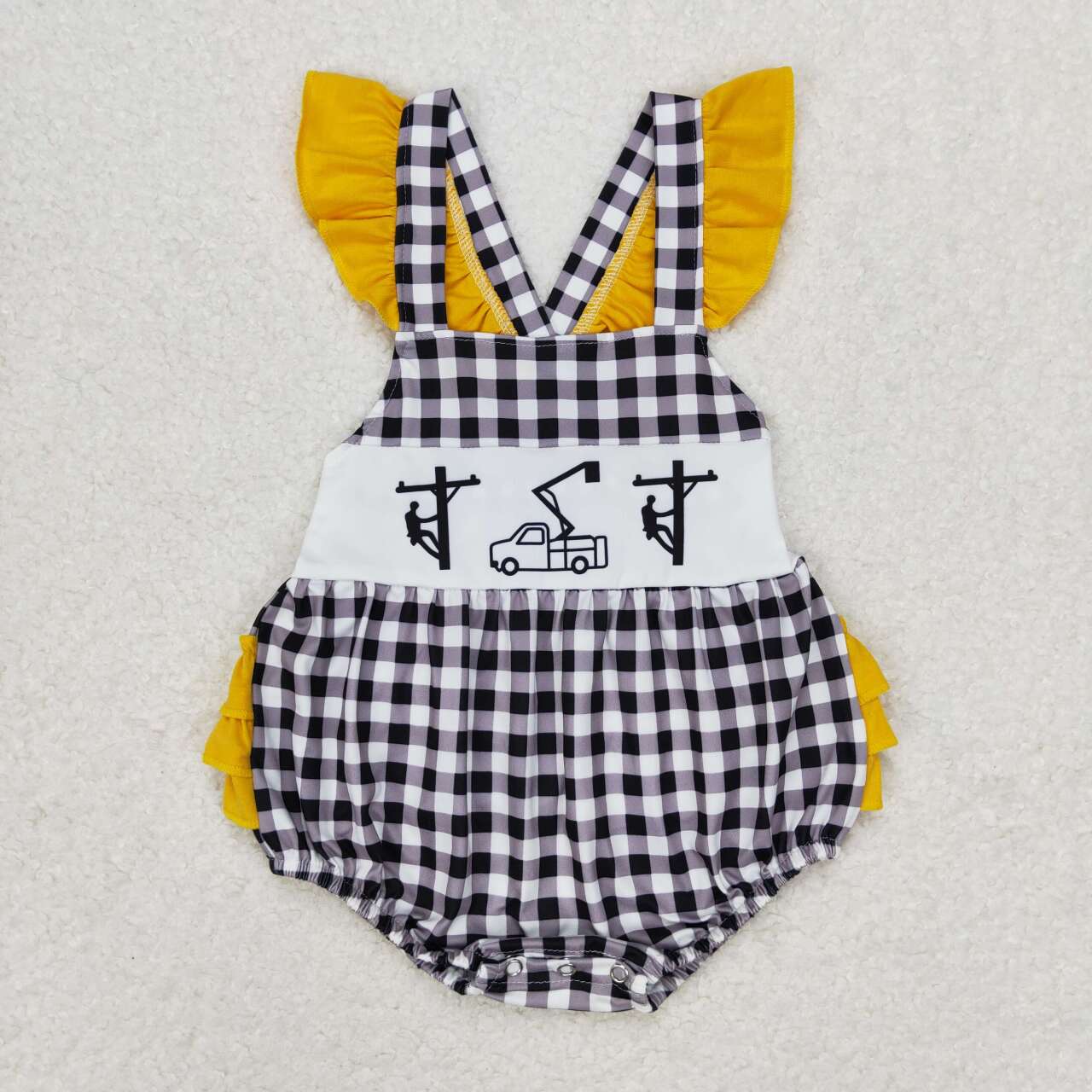 SR1222 Worker Print Baby Girls Summer Bubble Romper