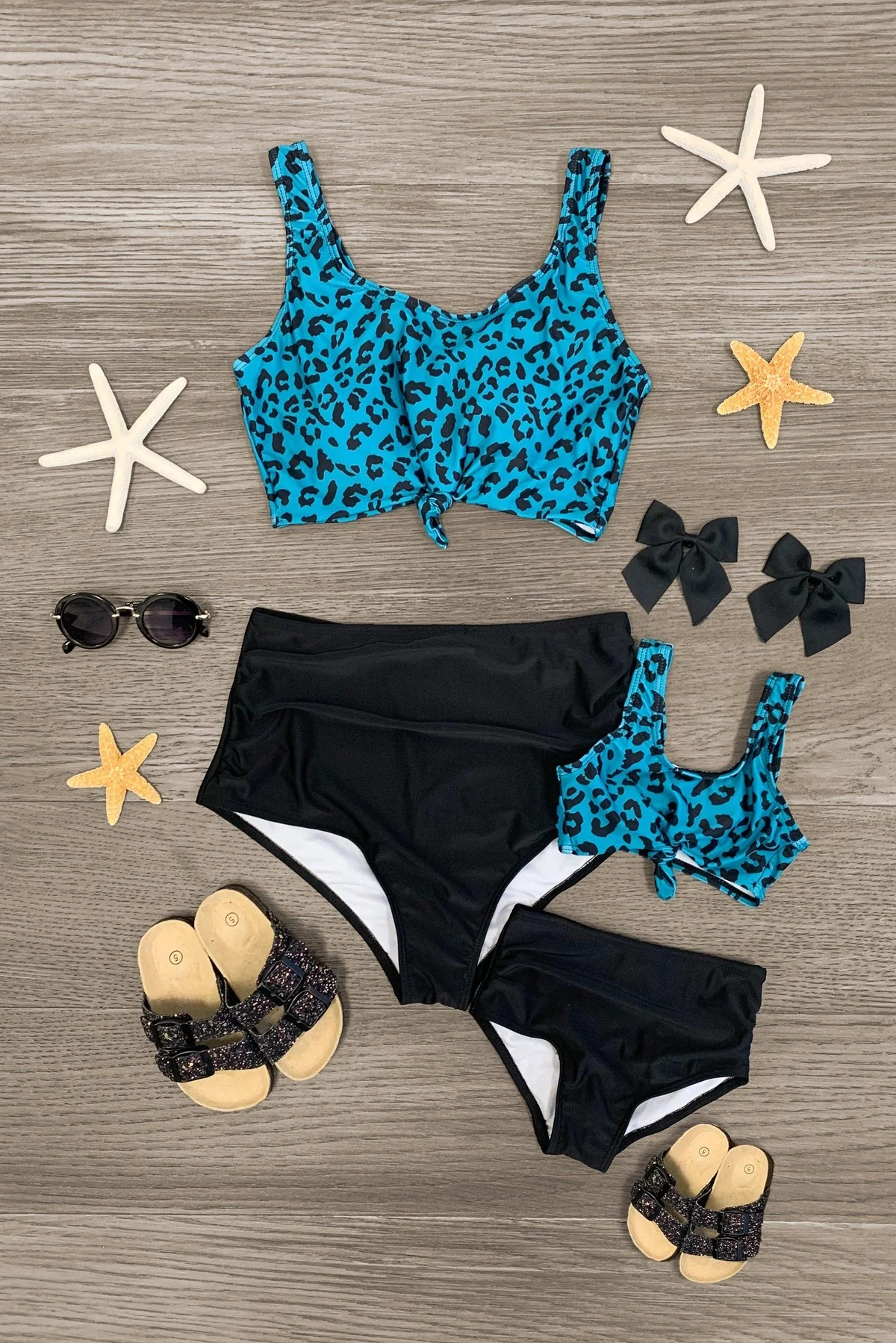 (Pre-order)S0286 Blue Leopard Print Girls 2 Pieces Swimsuits