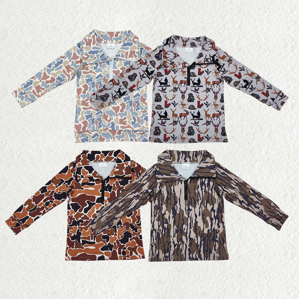Camo Print Boys Hunting Zipper Pullover Tee Shirts Top Brothers Wear