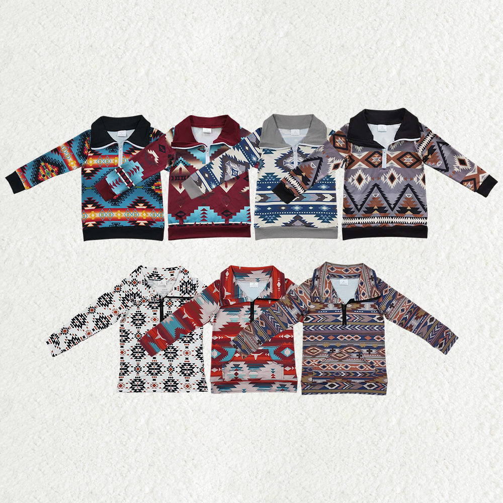 Aztec Print Boys Western Zipper Pullover Top Brothers Wear