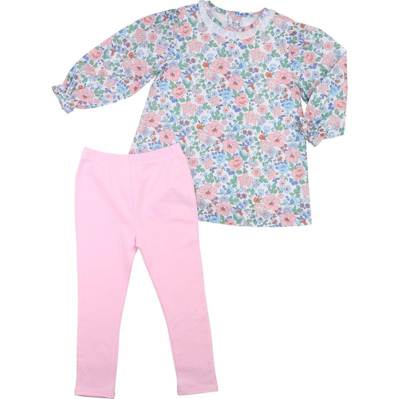 (Custom Design Preorder MOQ 5) Flowers Tunic Top Pink Pants Girls Spring Clothes Set