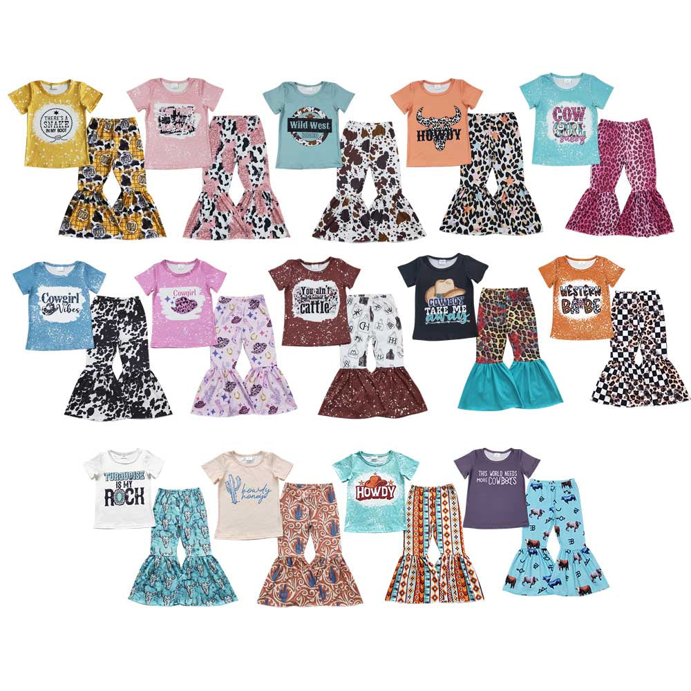 7 Colors Western Print Bell Pants Girls Clothes Set