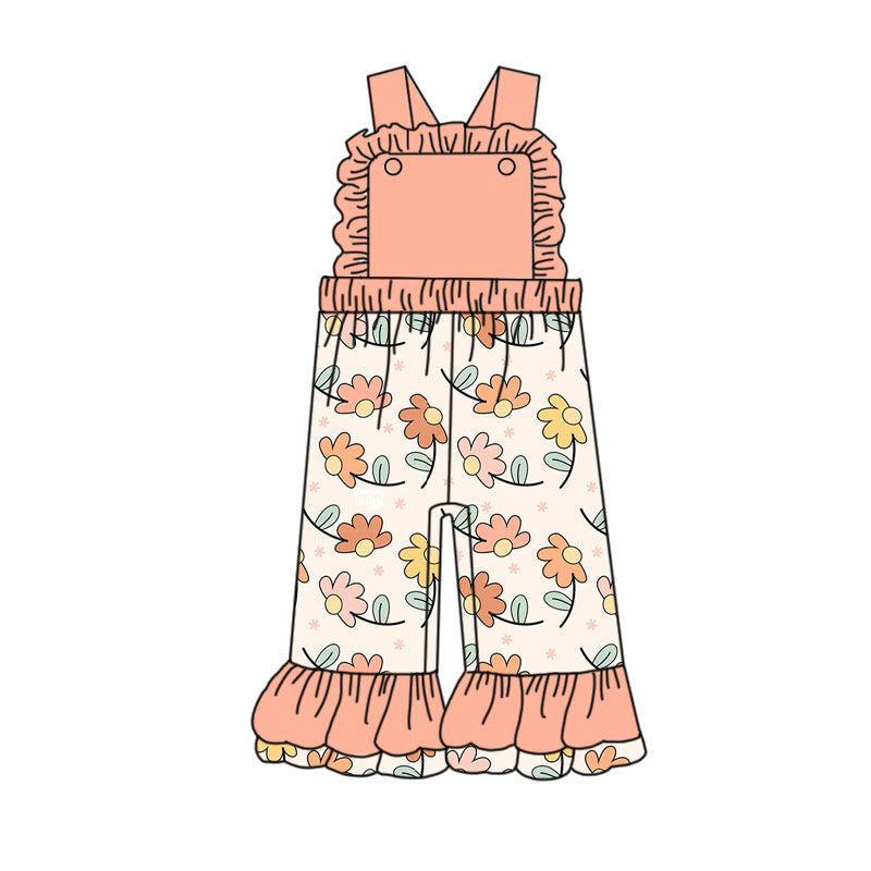 (Custom Design Preorder MOQ 5) Pink Flowers Print Girls Summer Jumpsuits