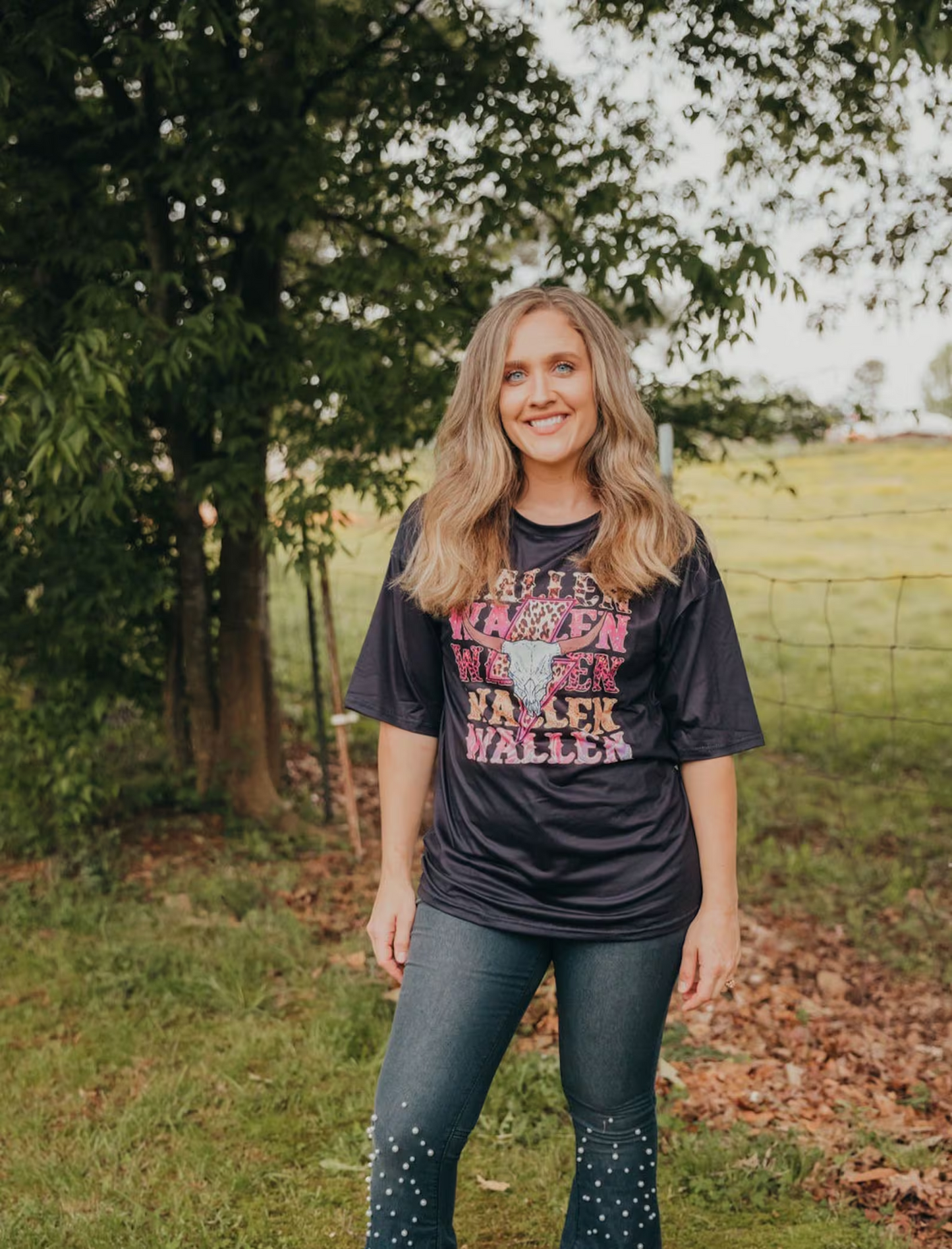 GT0343 WALLEN Cow Skull Adult Western Tee Shirts Top