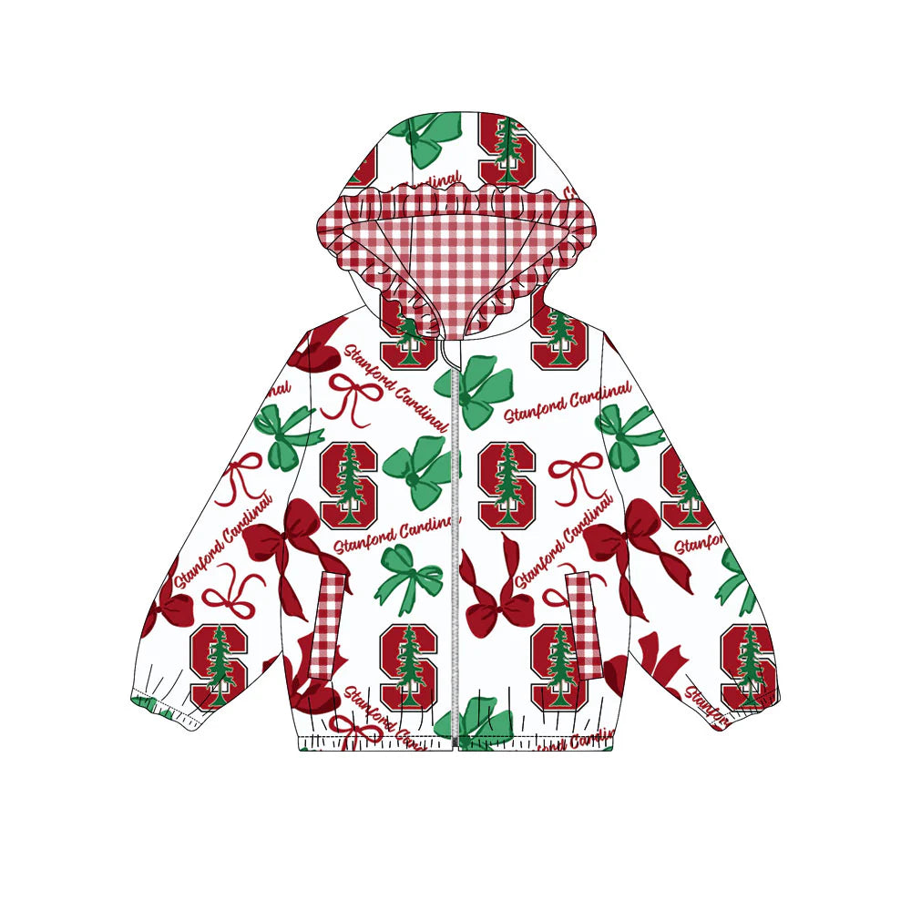 (Custom Design Preorder MOQ 5) Team's Stanford Cardinal Bows Print Pockets Girls Long Sleeve Zipper Jackets Top