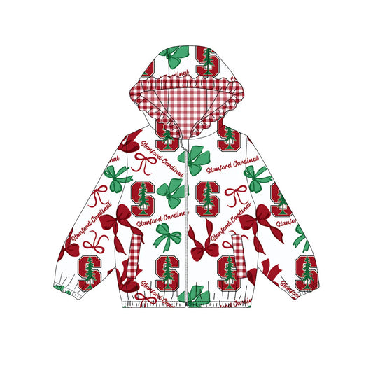 (Custom Design Preorder MOQ 5) Team's Stanford Cardinal Bows Print Pockets Girls Long Sleeve Zipper Jackets Top