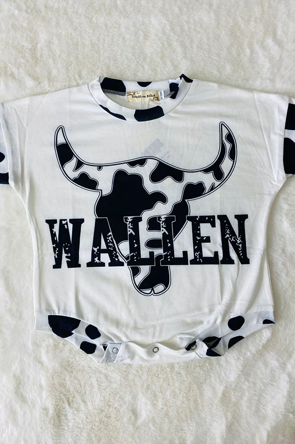 (Custom Design Preorder MOQ 5) WALLEN Cow Print Baby Western Romper