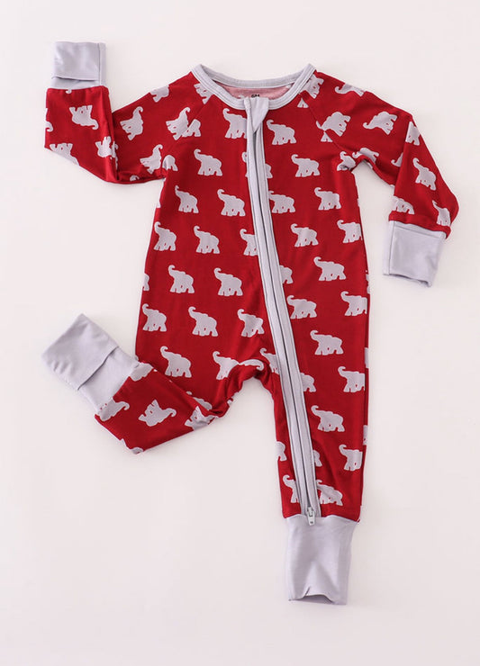 (Custom Design Preorder MOQ 5) Team's Alabama Elephant Print Baby Fall Sleeper Zipper Romper