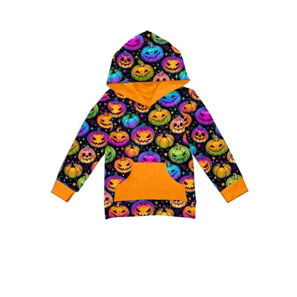 (Custom Design Preorder MOQ 5) Colorful Pumpkin Print Kids Halloween Hoodie Tee Shirts Top