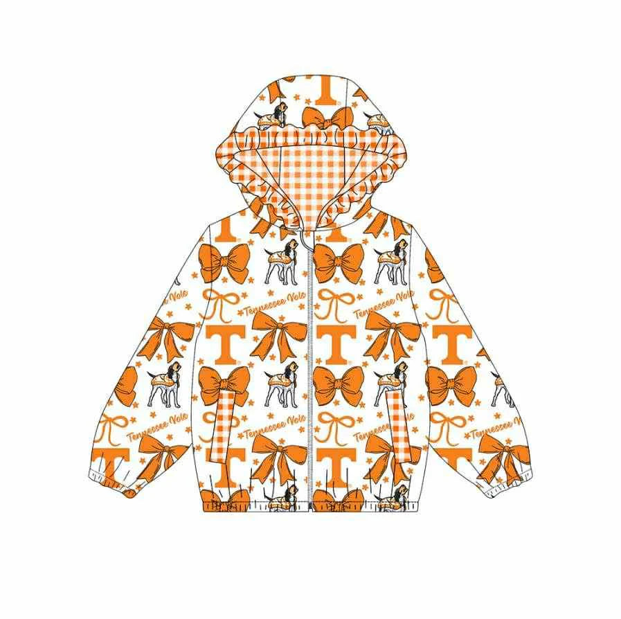 (Custom Design Preorder MOQ 5) Team's TENNESSEE Bows Print Pockets Girls Long Sleeve Zipper Jackets Top
