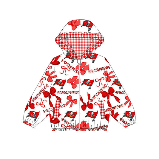 (Custom Design Preorder MOQ 5) Team's Buccaneers Print Pockets Girls Long Sleeve Zipper Jackets Top