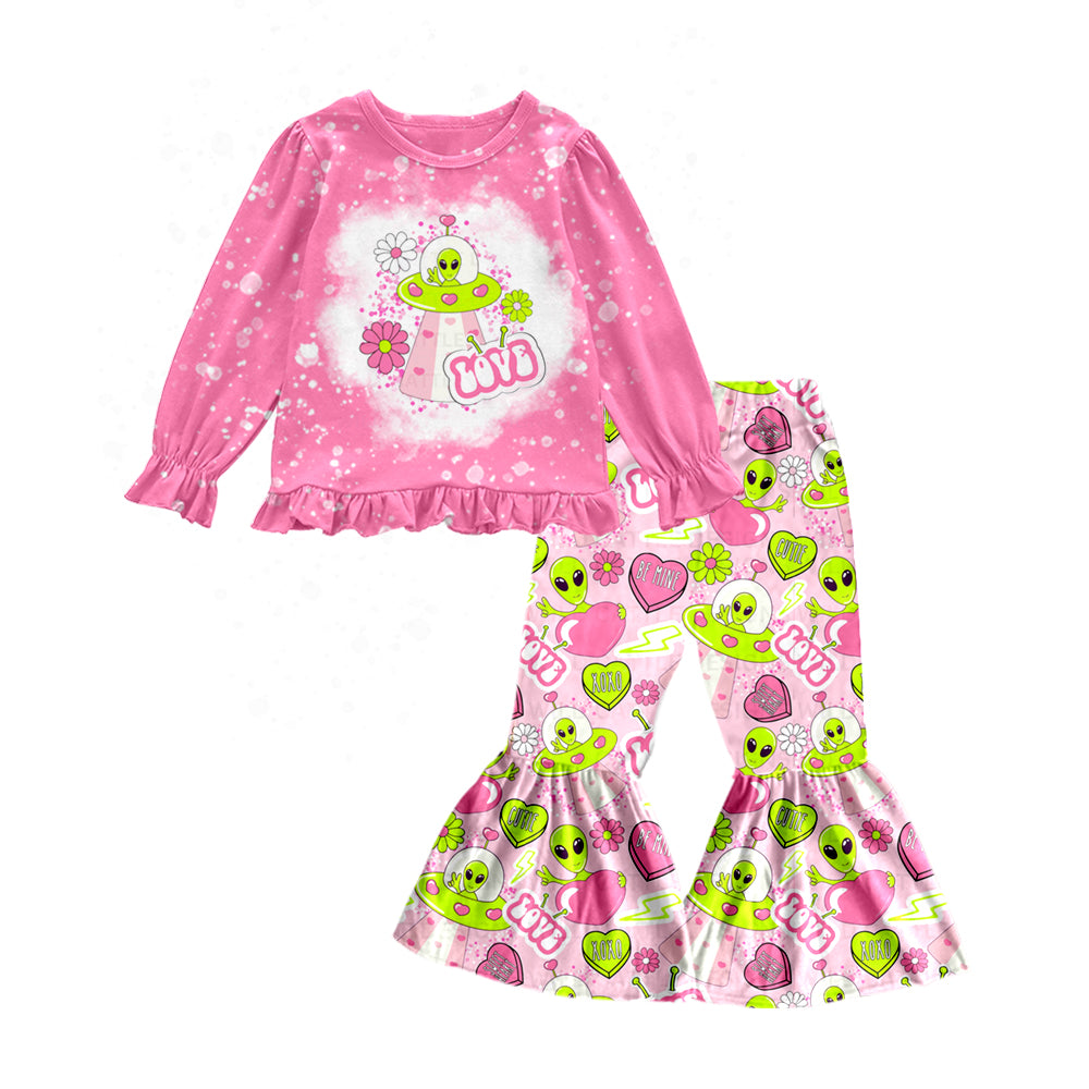 (Custom Design Preorder MOQ 5) ET LOVE Flowers Print Girls Valentine's Clothes Set