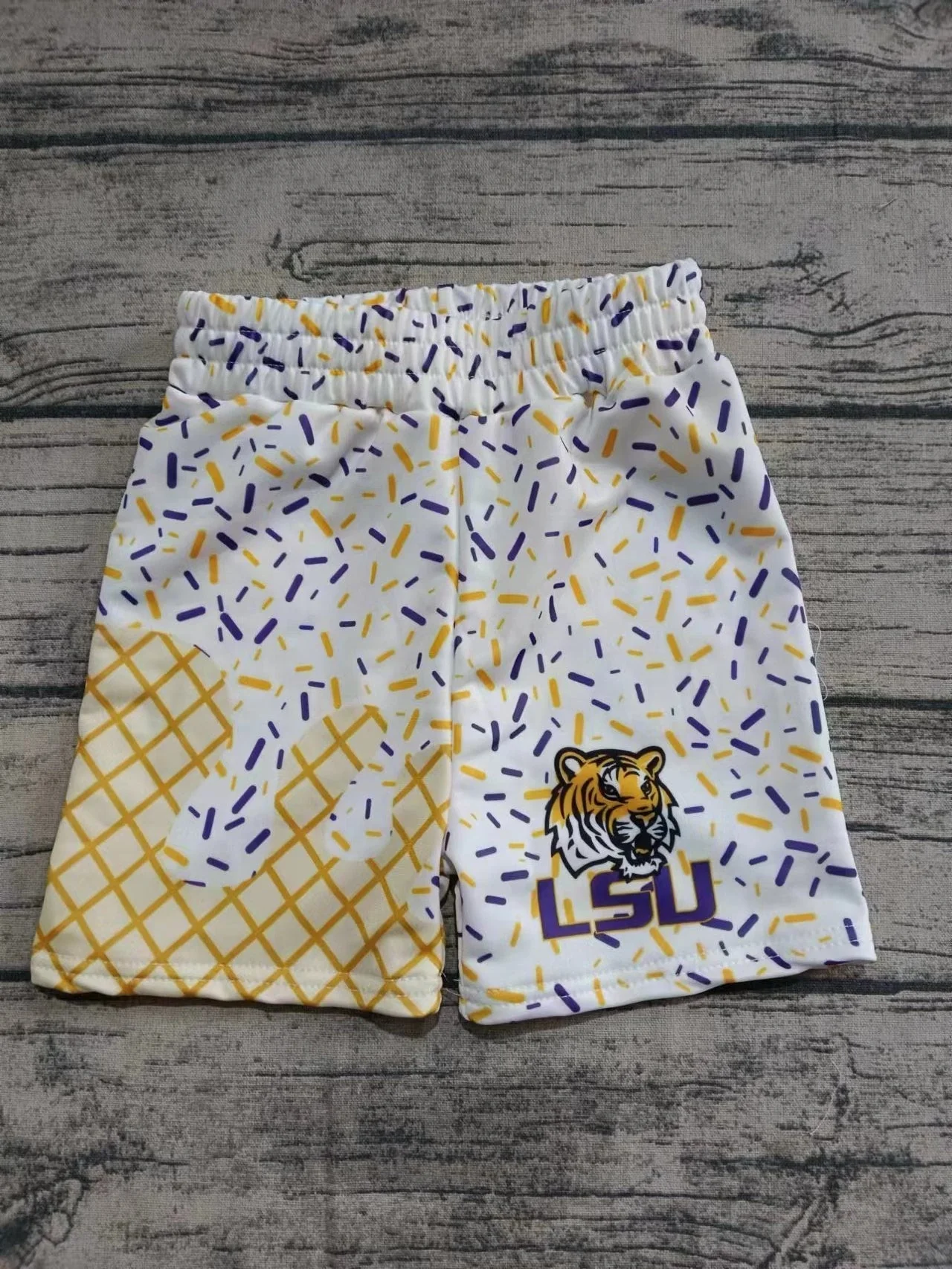 (Custom Design Preorder MOQ 5 ) Team's White Tiger LSU Sprinkles Adult Bottom Shorts