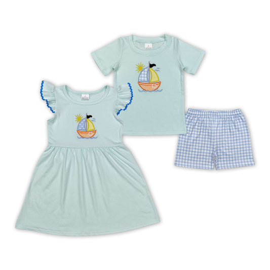 Sailboat Embroidery Sibling Summer Matching Clothes