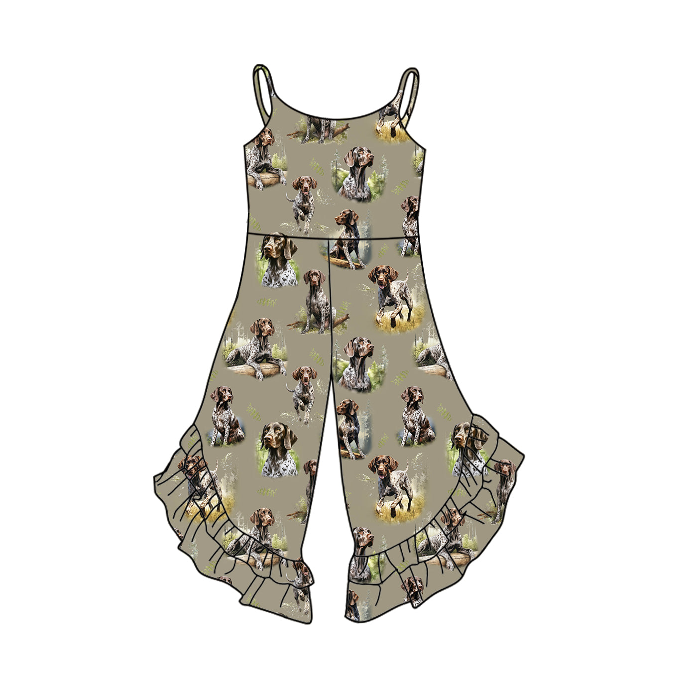 2.22(Custom Design Preorder MOQ 5) Duck Dog Hunting Print Girls Summer Jumpsuits