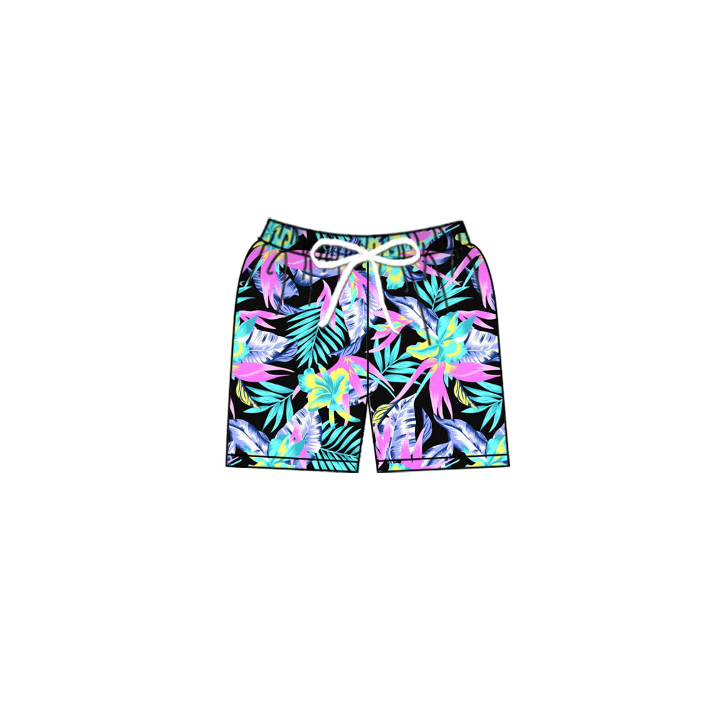 (Custom Design Preorder MOQ 5) Leaf Print Boys Swim Trunks