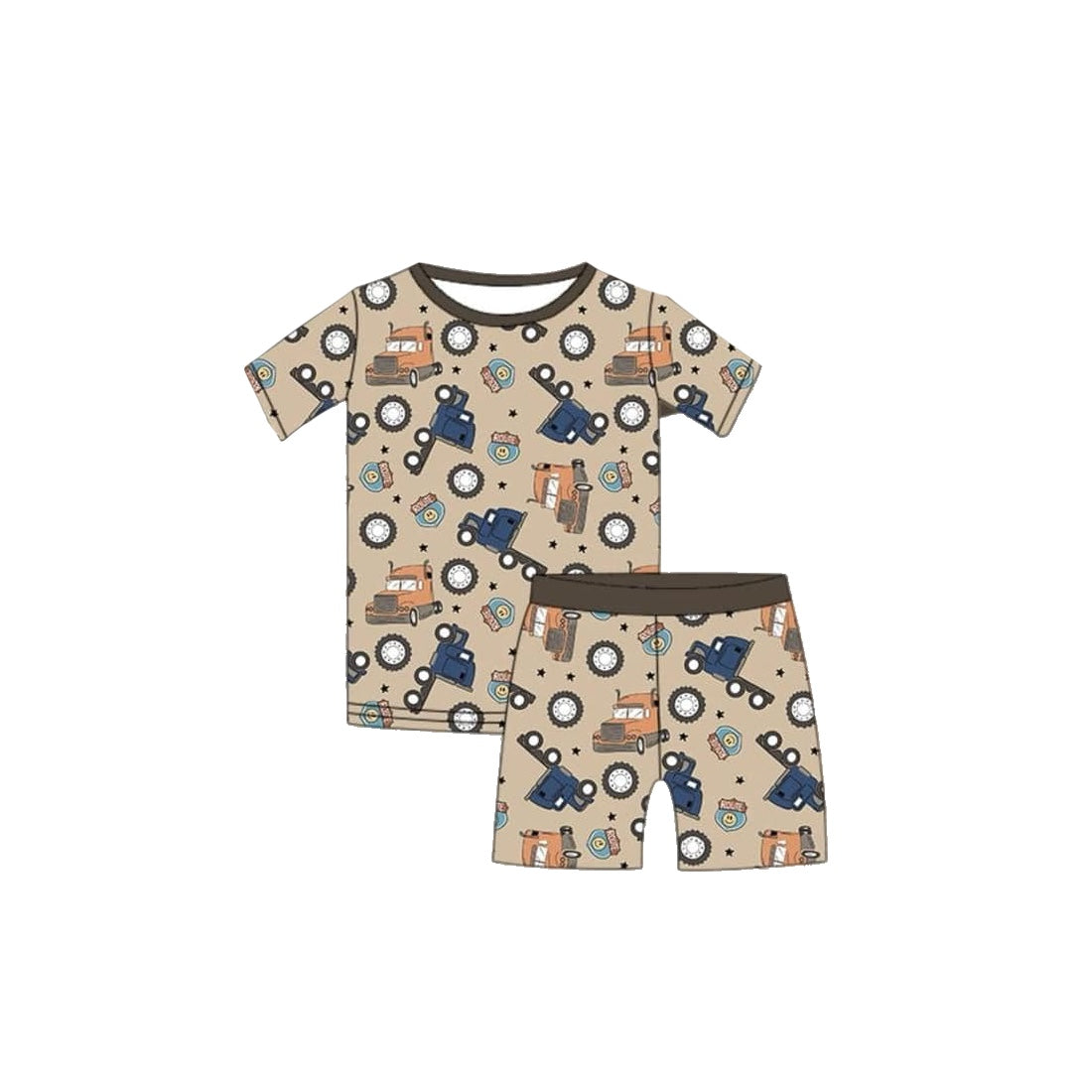 (Custom Design Preorder MOQ 5) Trucks Print Boys Summer Pajamas Clothes Set