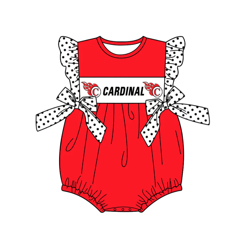 (Custom Design Preorder MOQ 5) Team's CARDINAL Print Baby Girls Summer Romper