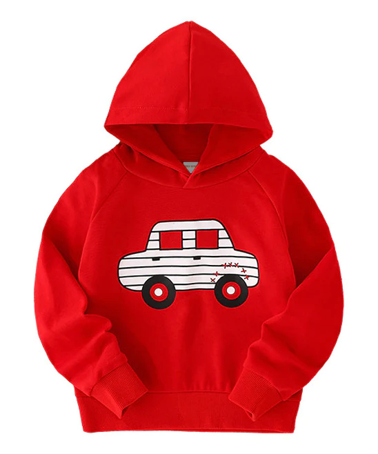 (Custom Design Preorder MOQ 5) Red Car Print Kids Hoodie Tee Shirts Top