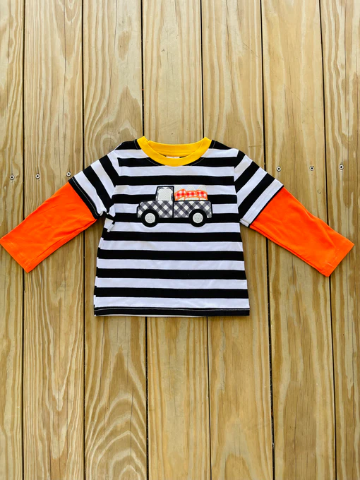 (Custom Design Preorder MOQ 5) Candy Trucks Stripes Print Boys Halloween Tops