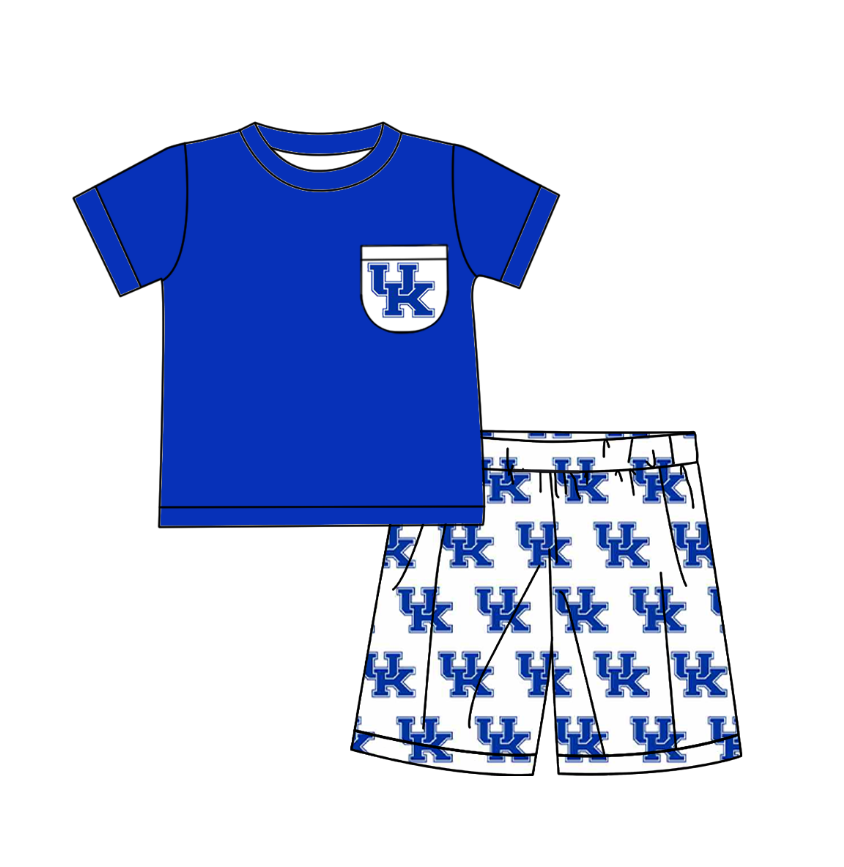 (Custom Design Preorder MOQ 5) Team's Blue Pocket Top Kentucky Shorts Boys Summer Clothes Set