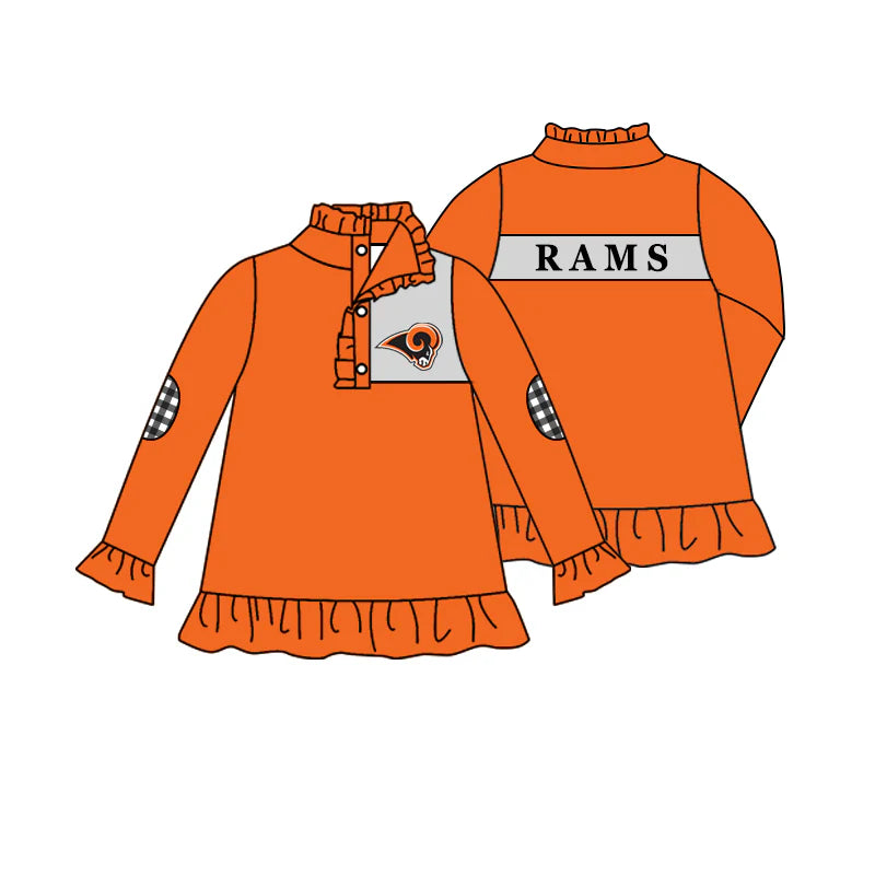 (Custom Design Preorder MOQ 5) Team's Rams Print Girls Long Sleeve Pullover Buttons Tops