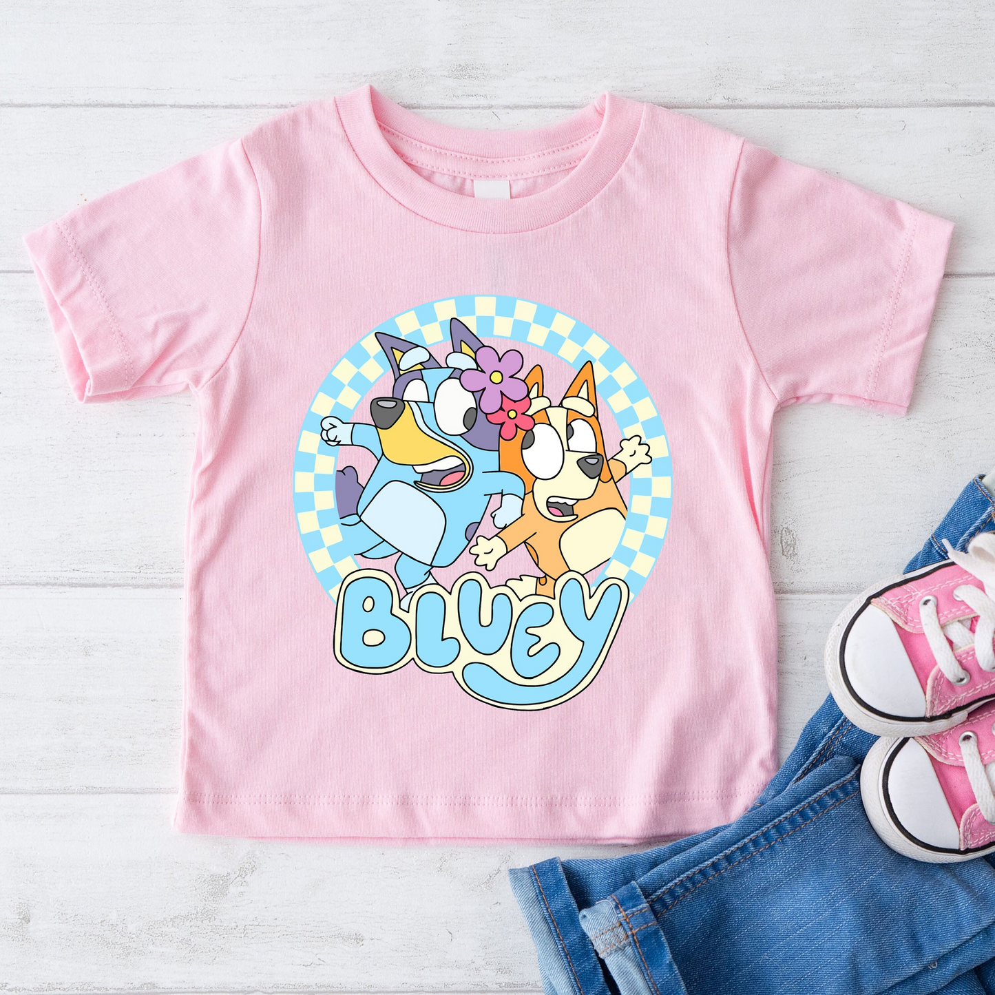 (Custom Design Preorder MOQ 5) Cartoon Dog Pink Print Girls Tee Shirts Top